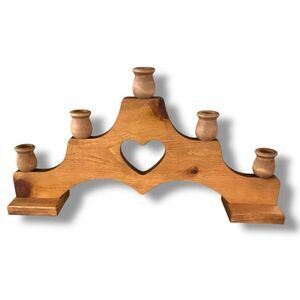 Home Interiors Cut Out Heart Wooden Candelabra 5 Candlestick Holder NEW Cottage